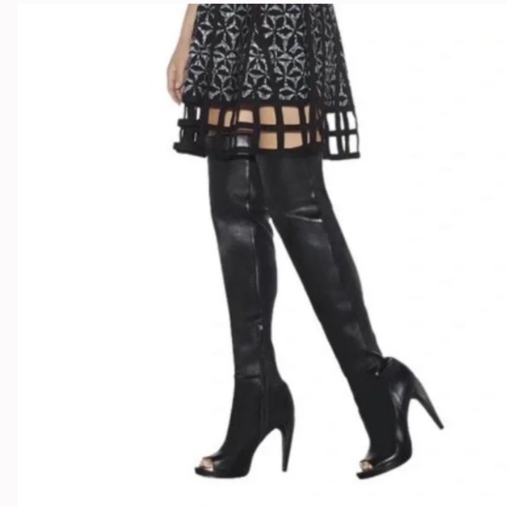 Herve Leger Thigh High Platform Heel Siren Boots Women’s 10 Black Leather New - Picture 2 of 13